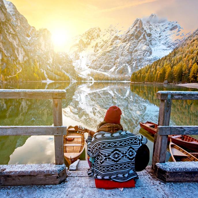 At Lake Braies in winter