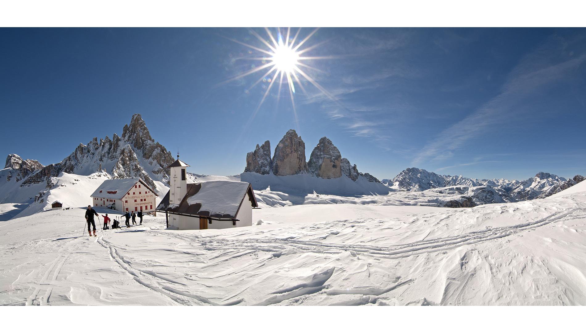 The 3 Zinnen Dolomites in winter